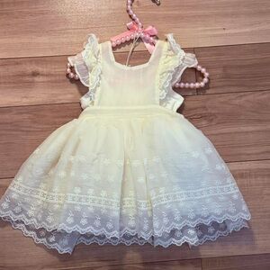 Charming Cream Baby Dress with Lace Details